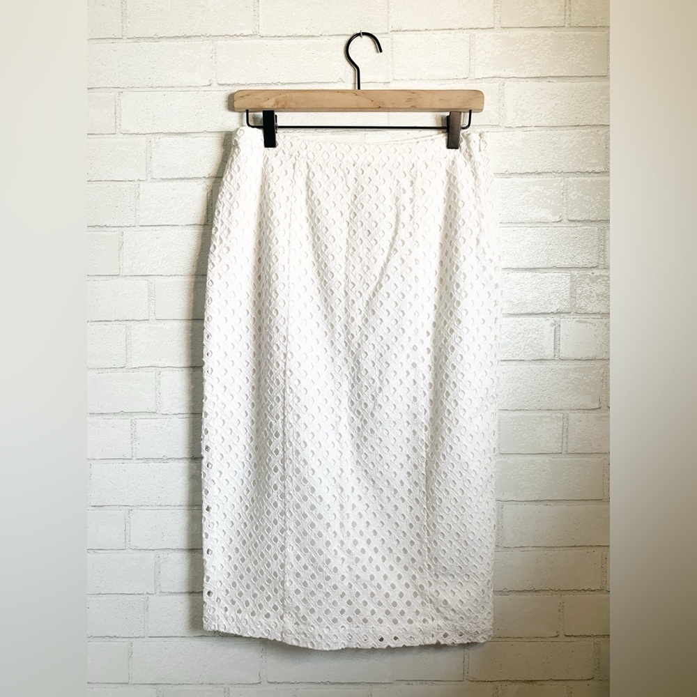 Joie New Eyelet 100% Cotton White Midi Side Zip Pencil Skirt M